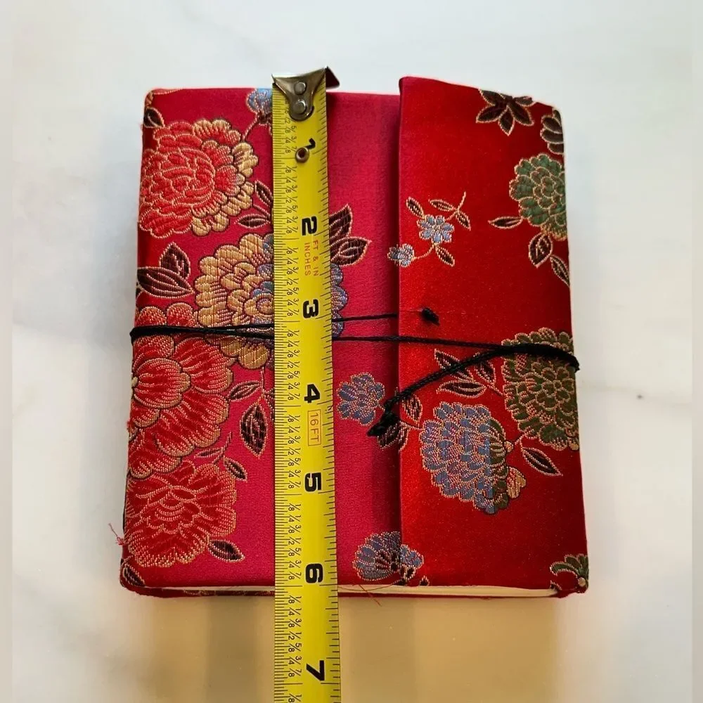 Red Floral Notepad Journal with Handmade Paper